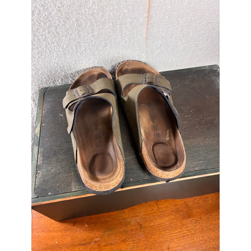 Project Cloud Sandals Womens 9 Olive Green Good Two Strap Slide Buckle Cork